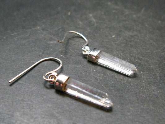 Lemurian Quartz Seed Crystal Silver Earrings From Brazil - 1.4"