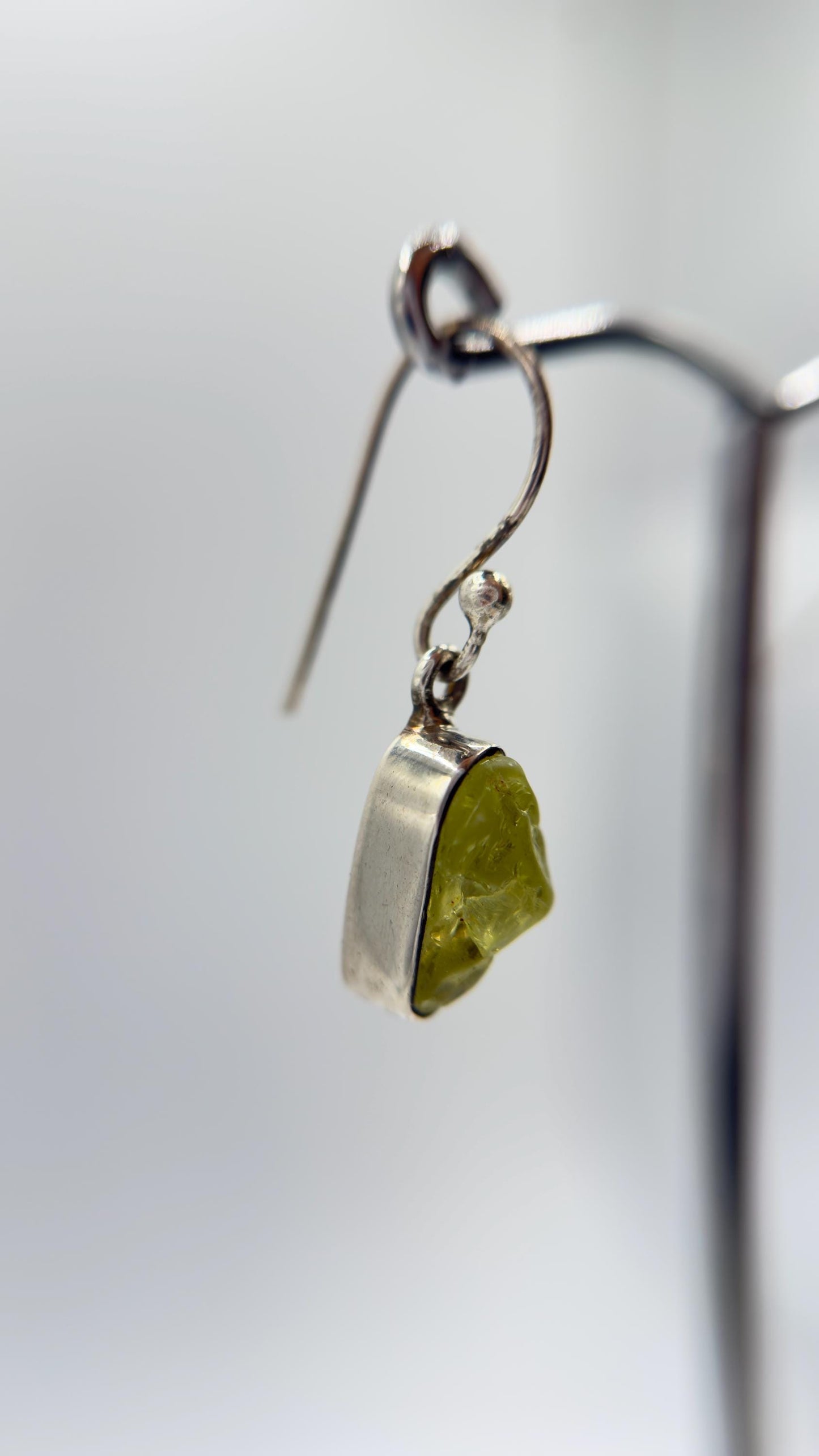 Chrysoberyl Raw Stone Earrings Green Yellow Gemstone Silver Dangle Earrings Minimalist Jewelry Gift