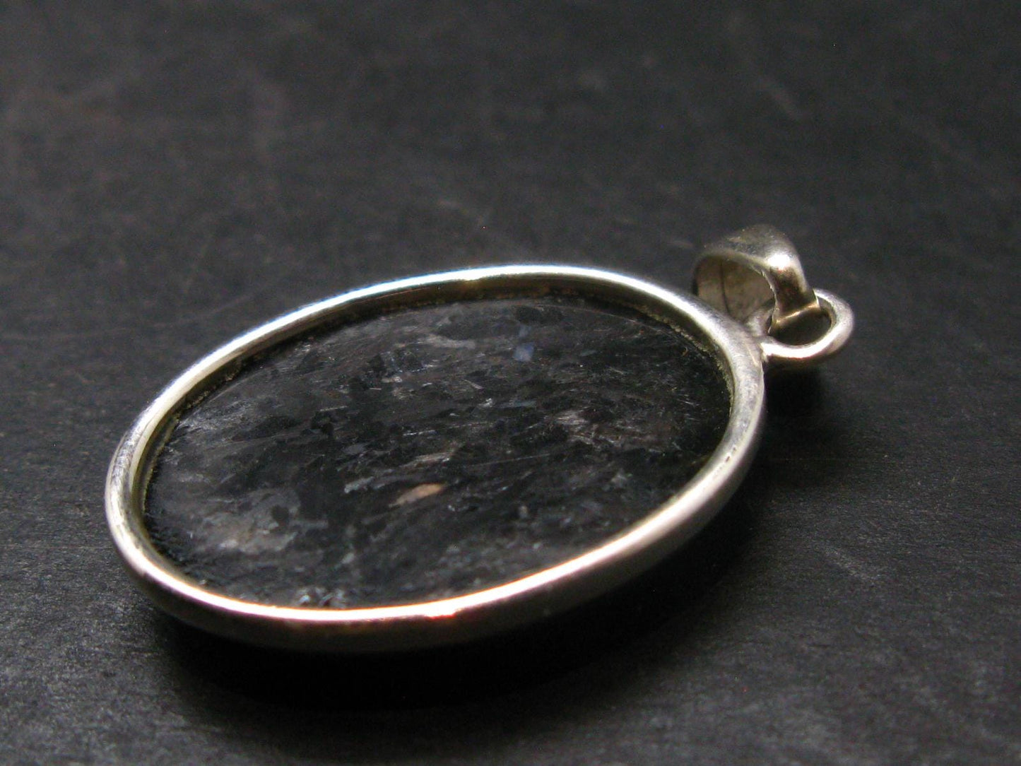 Very Rare Sterling Silver Nuumite Nuummite Pendant From Greenland - 1.4" - 9.3 Grams