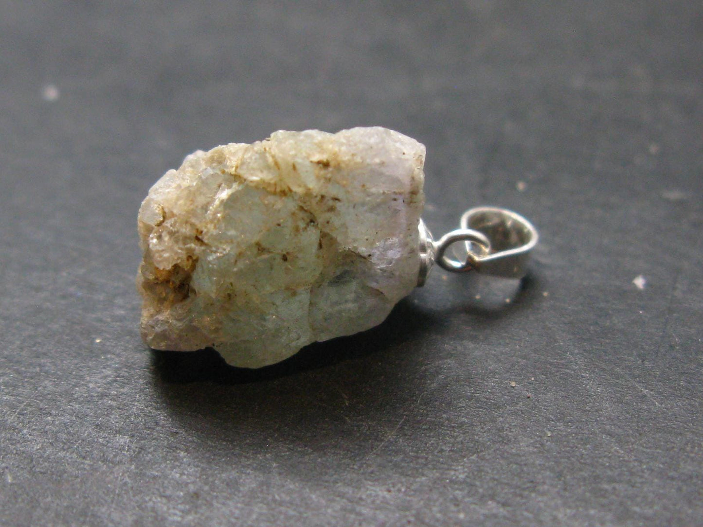 Gray Herderite Silver Pendant from Africa - 0.8" - 2.8 Grams
