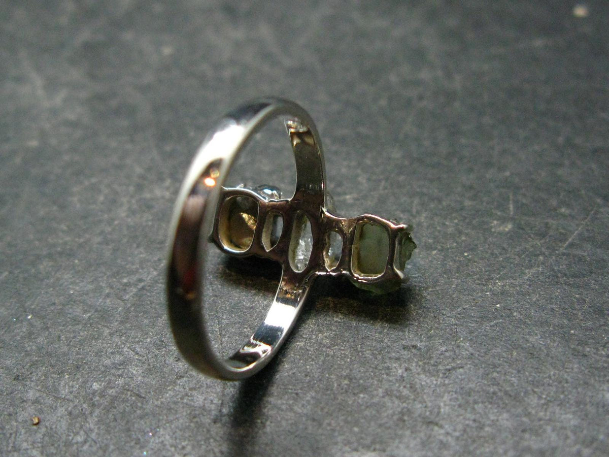 Moldavite Herkimer Meteorite Sterling Silver Ring From Czech Republic - Size 8 - 3.11 Grams