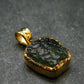 Moldavite Tektite Gold Plated Silver Pendant from Czech Republic - 0.8" - 1.31 Grams