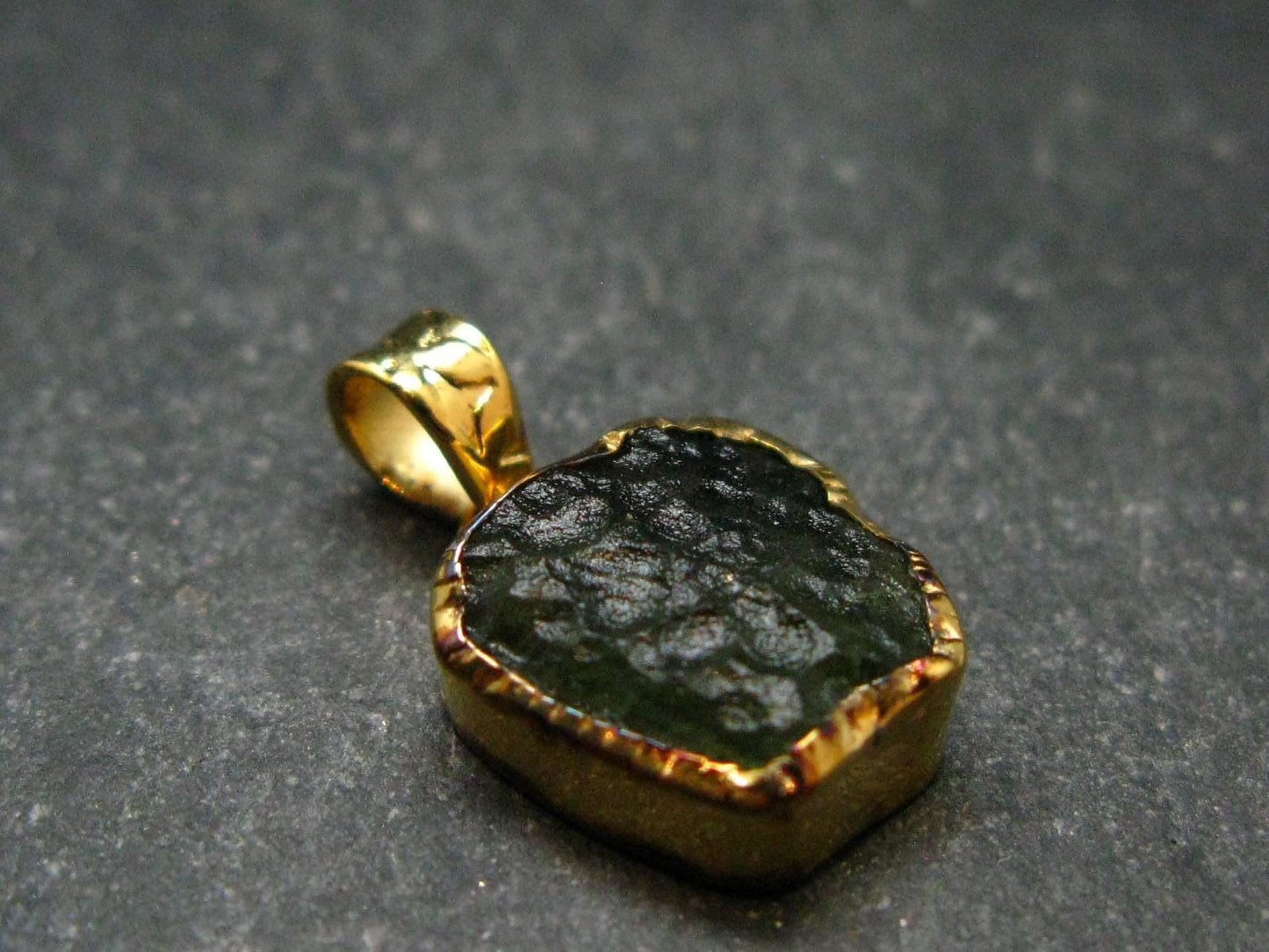 Moldavite Tektite Gold Plated Silver Pendant from Czech Republic - 0.8" - 1.31 Grams