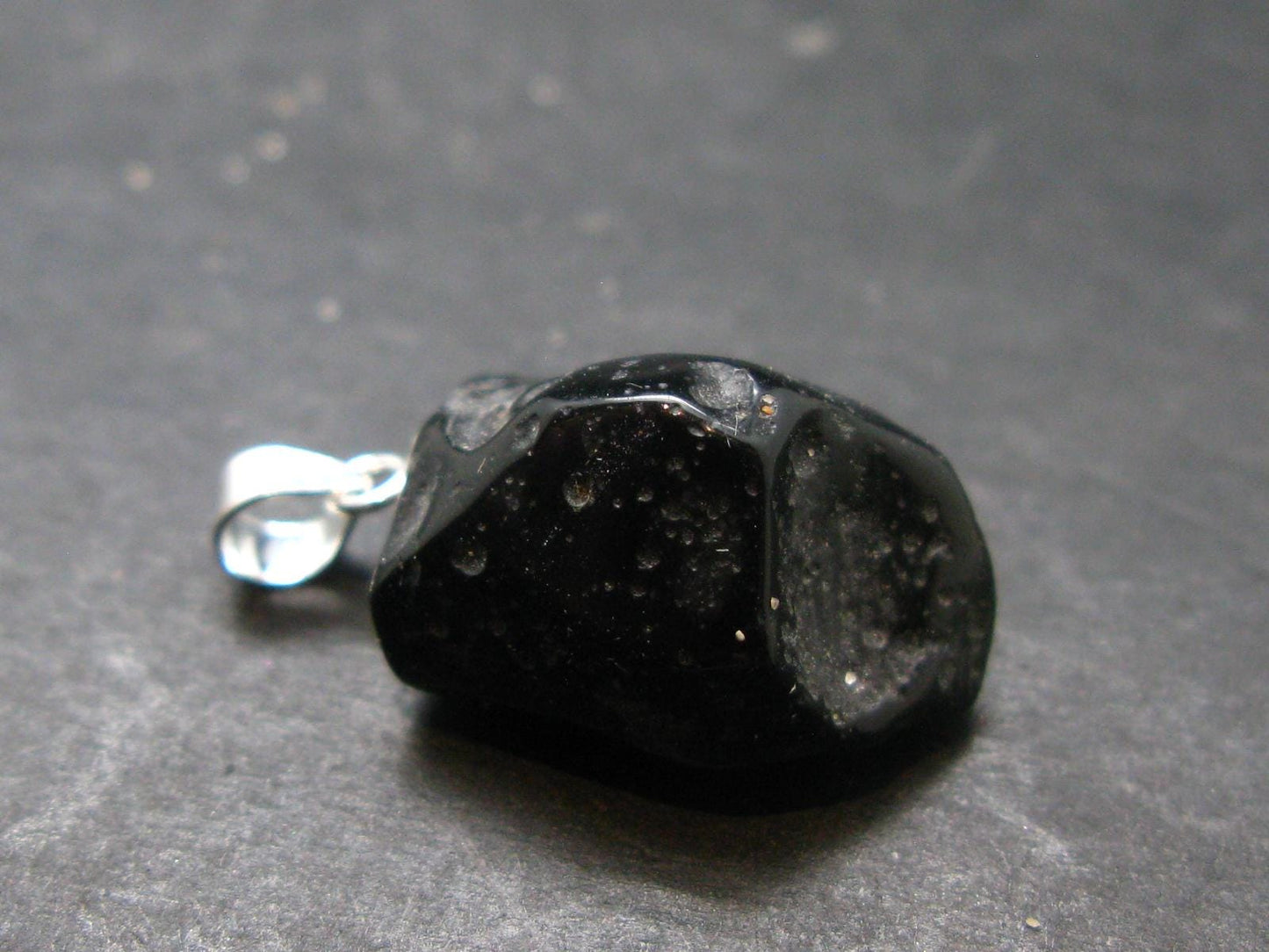 Tibetan Black Tektite Silver Pendant From Tibet - 0.9" - 2.89 Grams