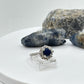 Blue Sapphire Halo Ring: Sterling Silver September Birthstone - Size 7