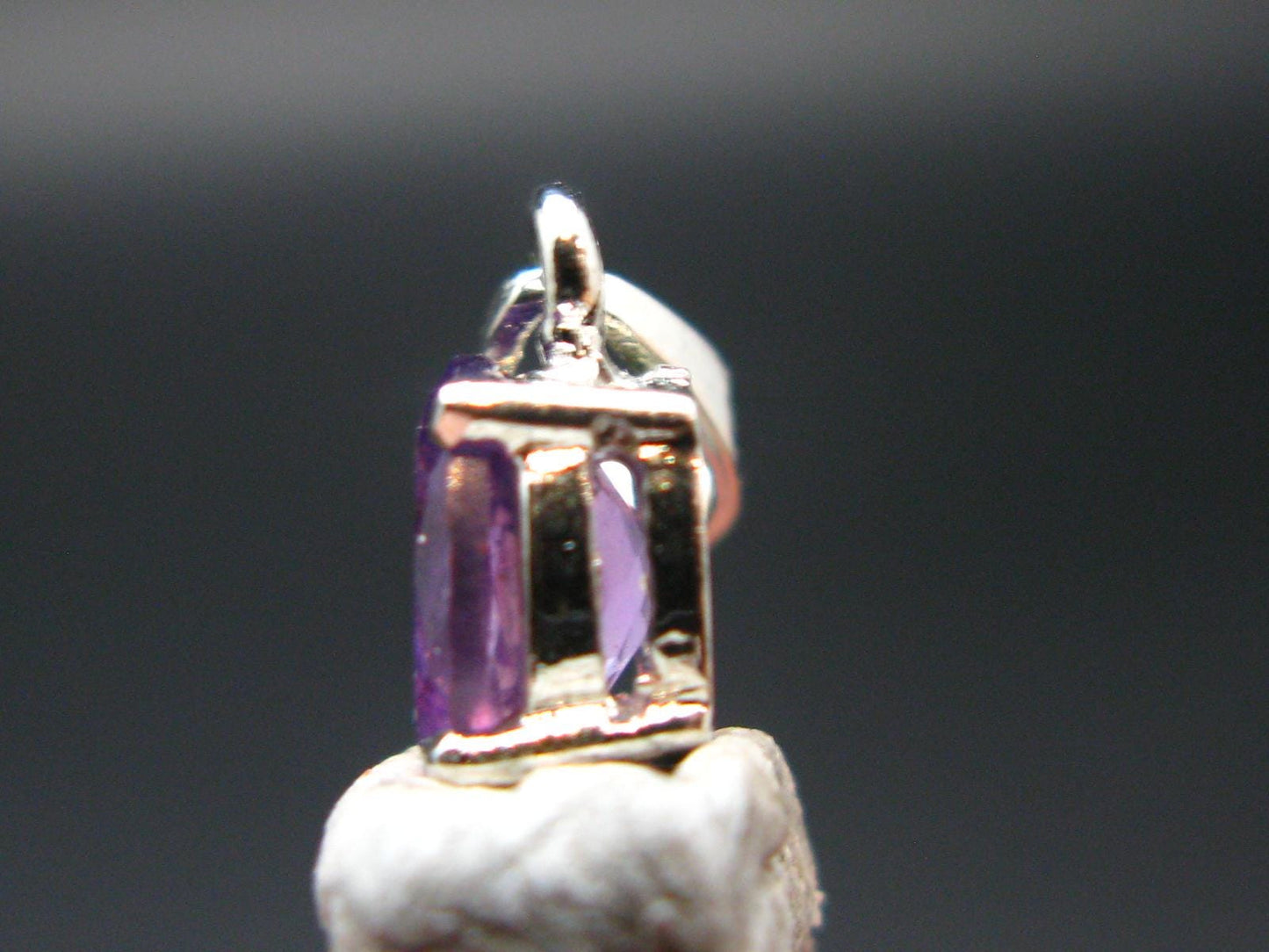 Large Genuine Rich Purple Faceted Amethyst Sterling Silver Pendant From Brazil - 0.6" - 1.03 Grams