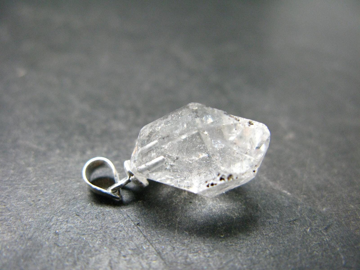 Fine Natural Herkimer Diamond Silver Pendant From New York - 0.8" - 1.93 Grams