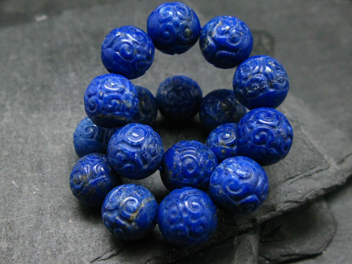Lapis Lazuli Lazurite Genuine Bracelet ~ 7 Inches ~ 11mm Carved Beads