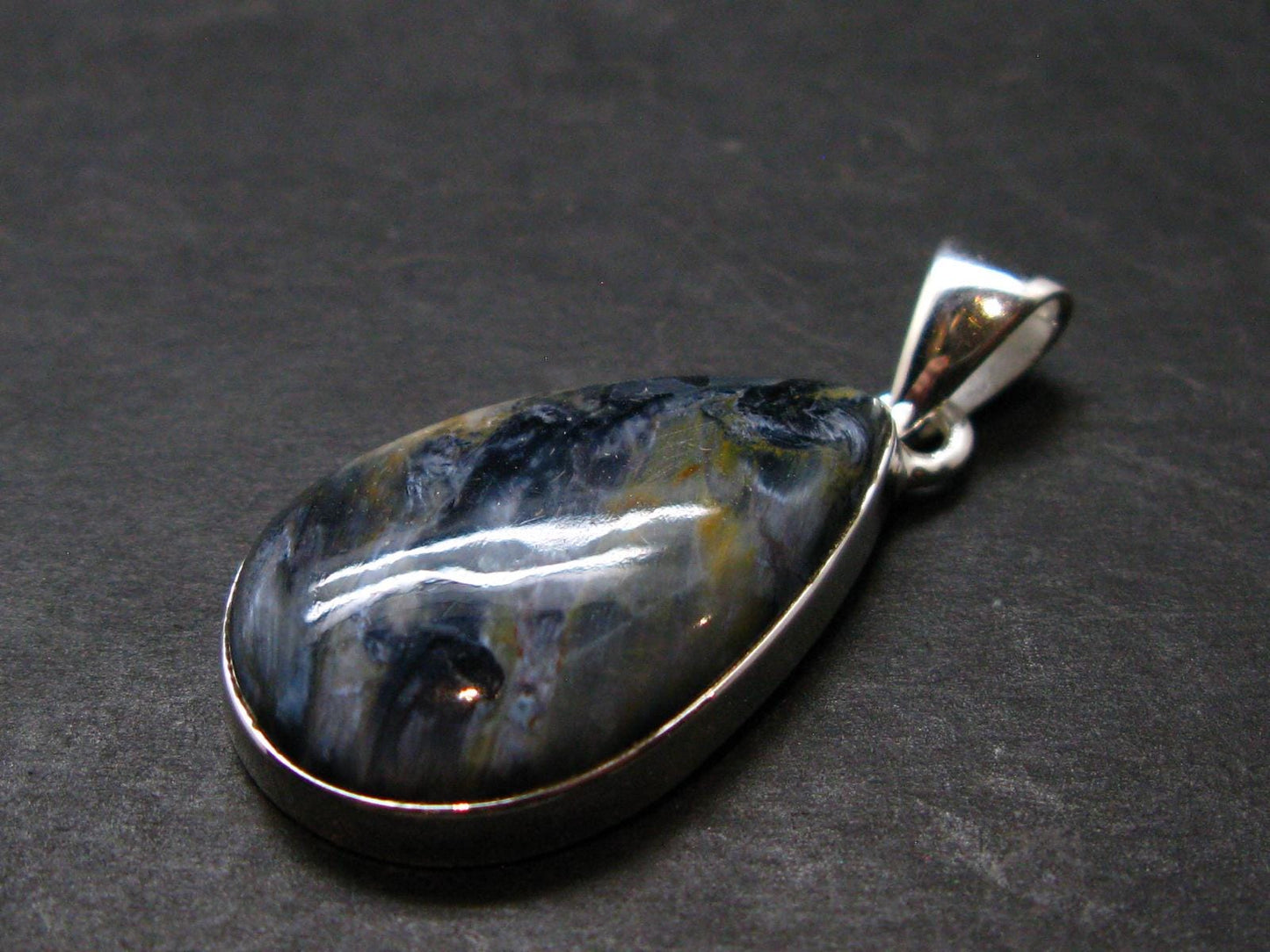 Natural Pietersite Polished Silver Plated Pendant from Namibia - 1.5" - 4.7 Grams