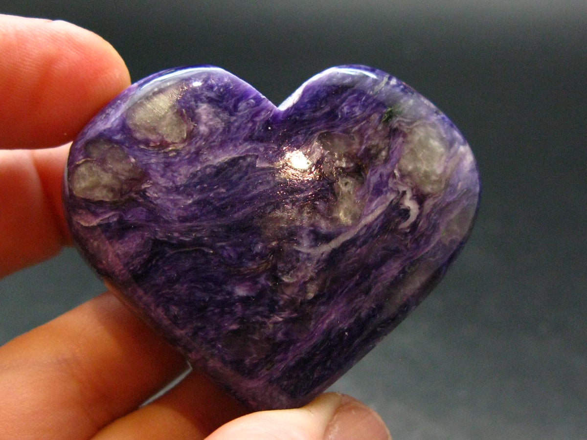 Rare High-Quality Charoite Tumbled Heart From Russia - 1.6" - 50.67 Grams