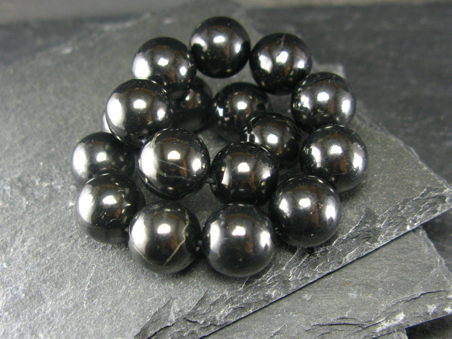 Shungite Genuine Bracelet ~ 7 Inches ~ 12mm Round Beads