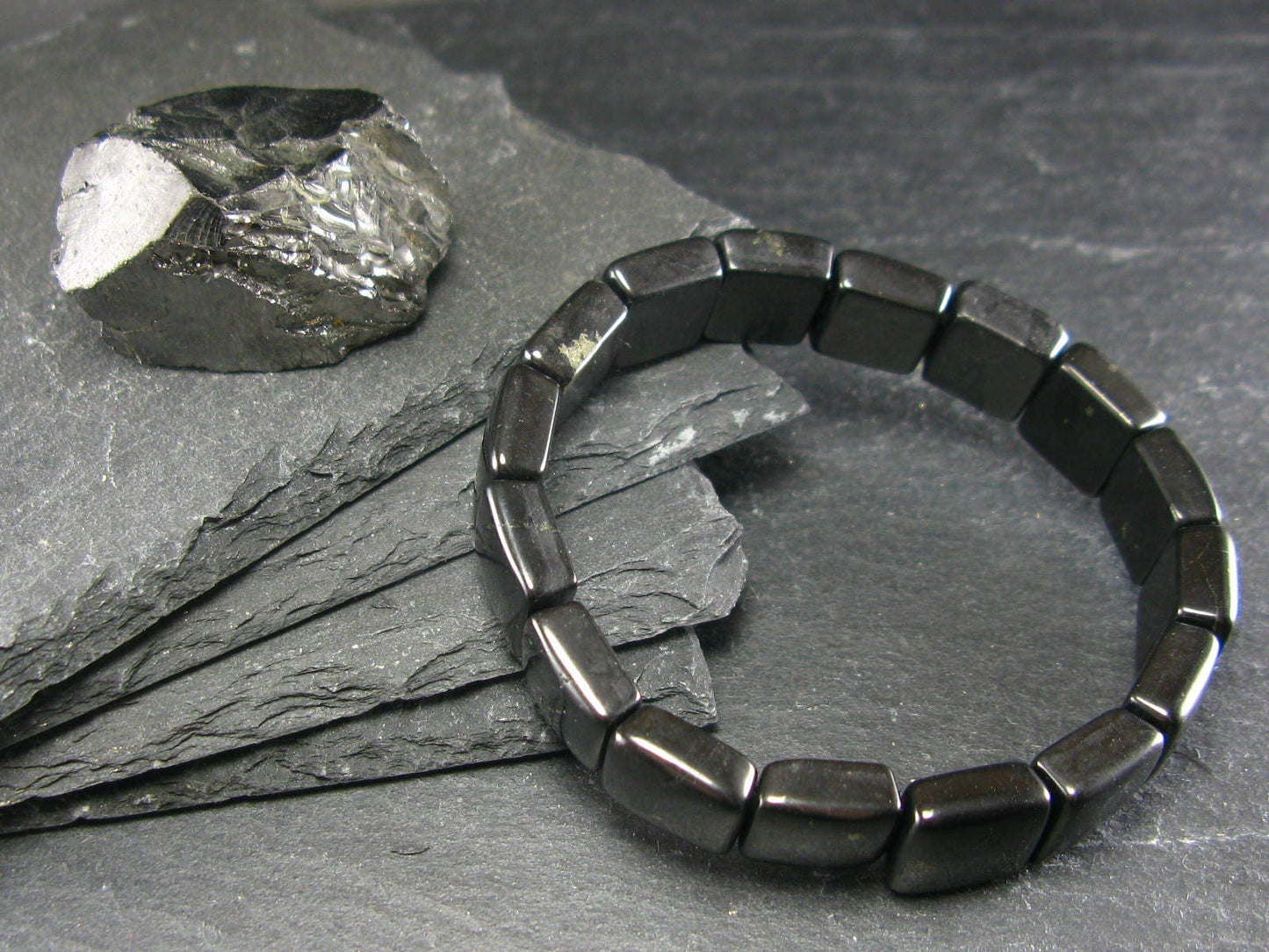 Shungite Genuine Bracelet ~ 7 Inches ~ 12mm Square Beads