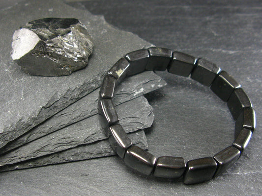 Shungite Genuine Bracelet ~ 7 Inches ~ 12mm Square Beads