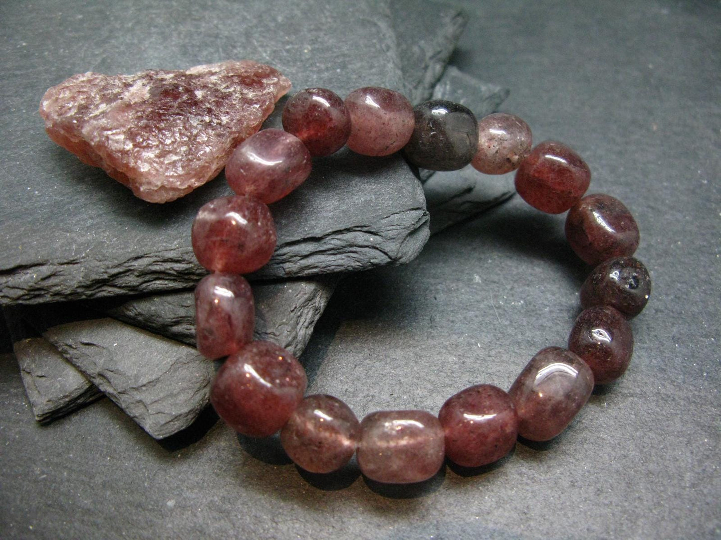 Strawberry Quartz Genuine Bracelet ~ 7 Inches ~12mm Tumbled Beads