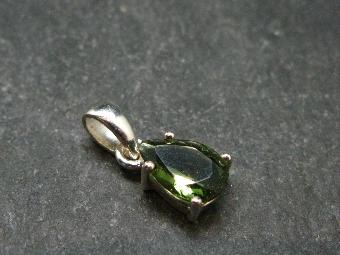 Moldavite Tektite Facetted Silver Pendant from Czech Republic - 0.7" - 1.06 Grams