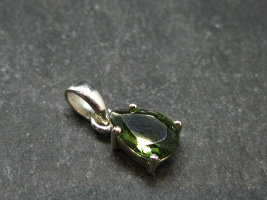 Moldavite Tektite Facetted Silver Pendant from Czech Republic - 0.7" - 1.06 Grams