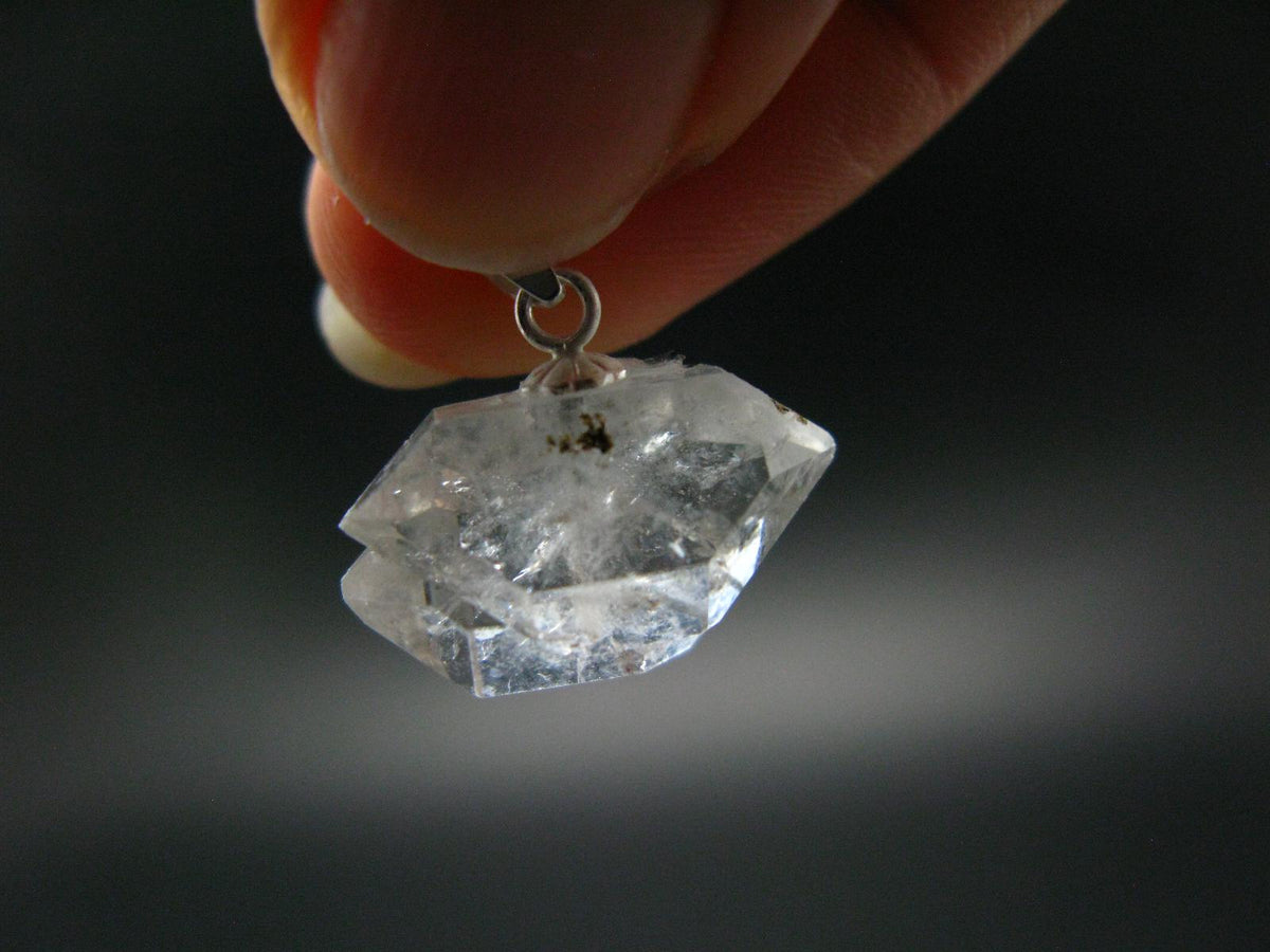 Fine Natural Herkimer Diamond Silver Pendant From New York - 0.7" - 2.12 Grams