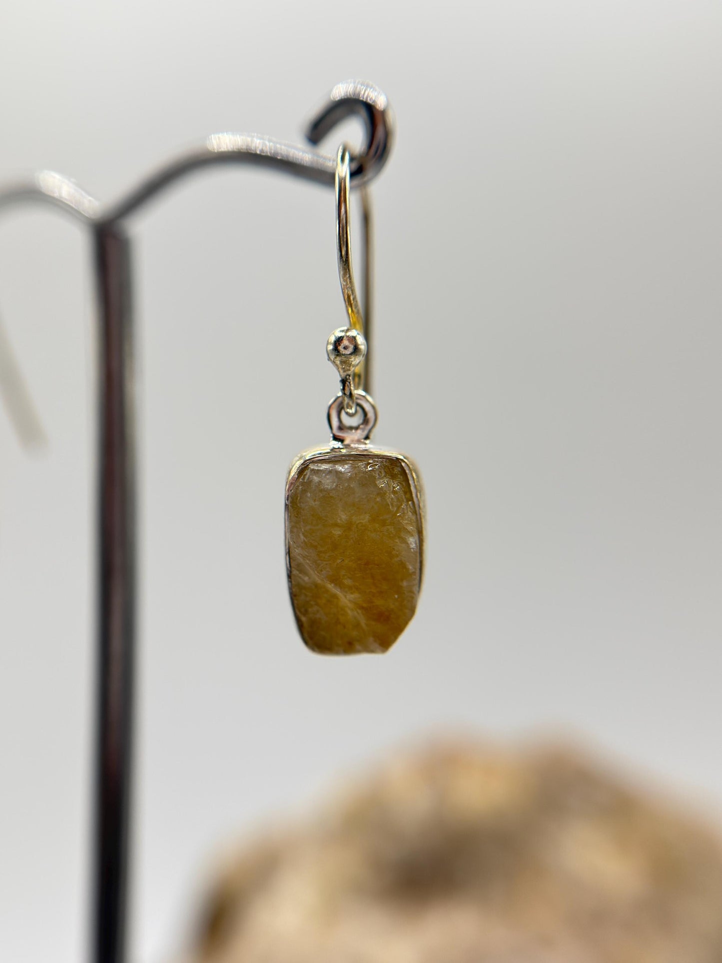 Raw Herderite Crystal Drop Earrings in Sterling Silver – Natural Golden Herderite Jewelry - 3.02g