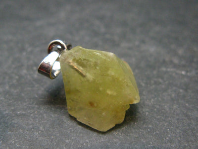 Rare Gemmy Yellowish-Green Brazilianite Terminated Crystal Silver Pendant From Brazil - 0.9" - 2.46 Grams