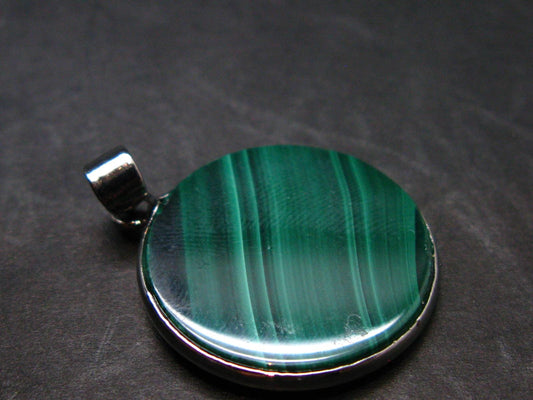 Queen of Green!! Genuine Vivid Vibrant Green Malachite Sterling Silver Pendant - 1.1" - 4.14 Grams