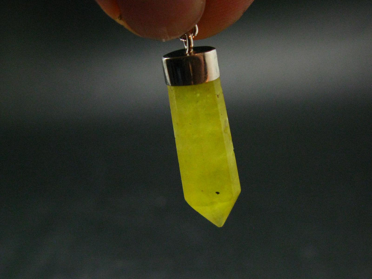 Rare Yellow Brucite Crystal Silver Pendant From Pakistan - 1.7" - 3.62 Grams