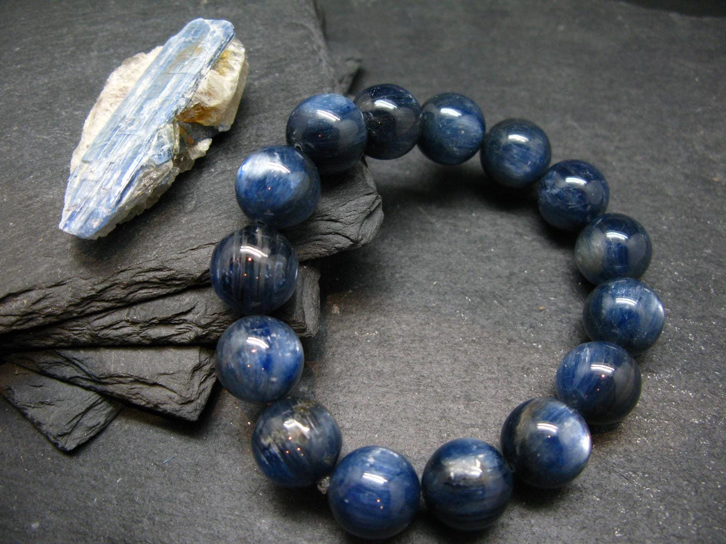 Blue Kyanite Genuine Bracelet ~ 7 Inches ~ 14mm Round Beads