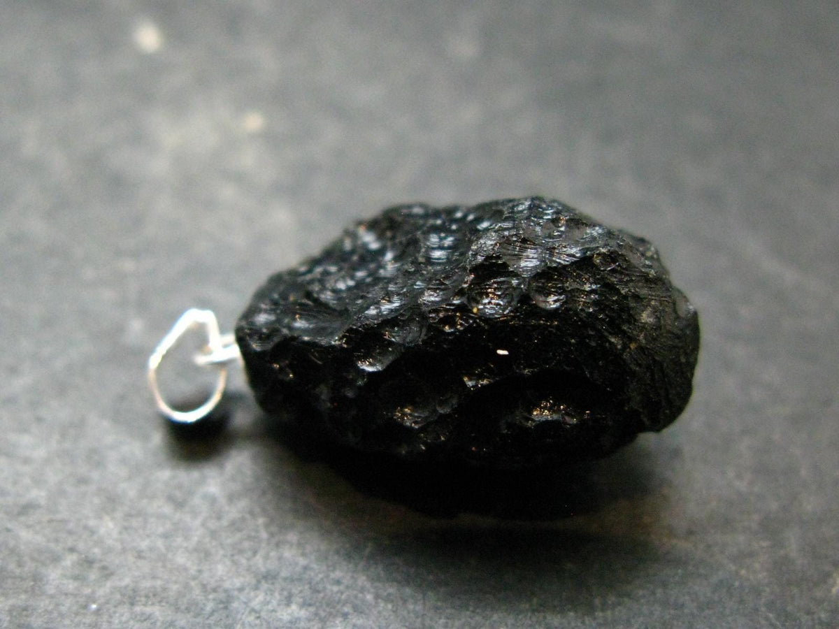 Tibetan Black Tektite Silver Pendant From Tibet - 1.0" - 3.87 Grams