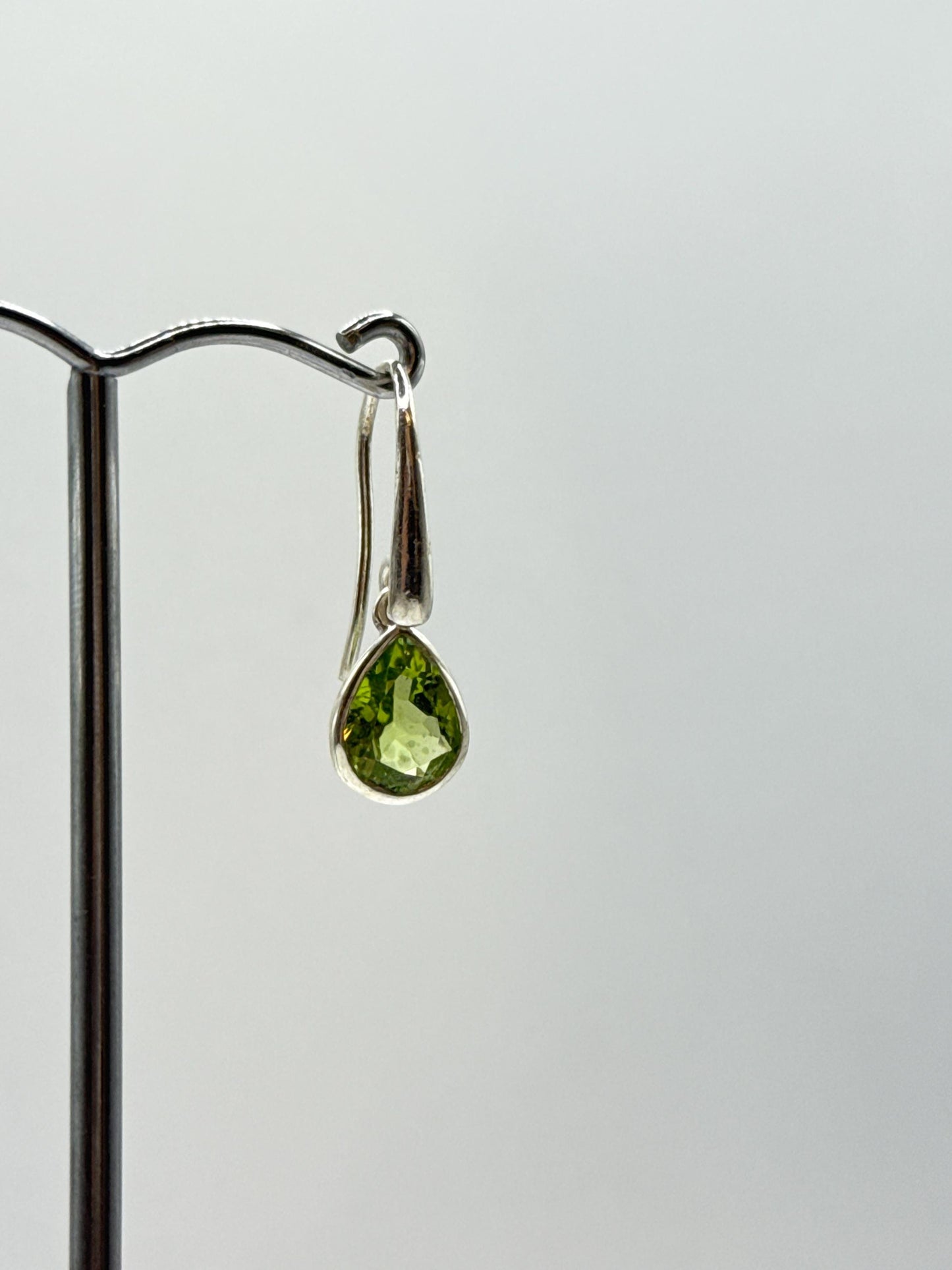 Sterling Silver Peridot Teardrop Dangle Earrings | August Birthstone