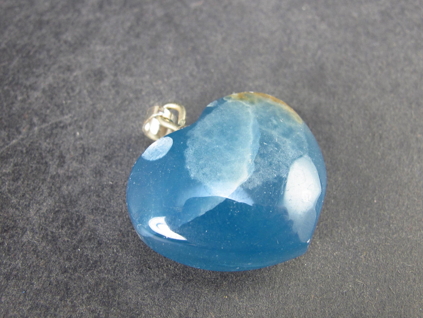 Lemurian Aquatine Blue Calcite Silver Heart Pendant from Argentina - 1.2" - 12.09 Grams