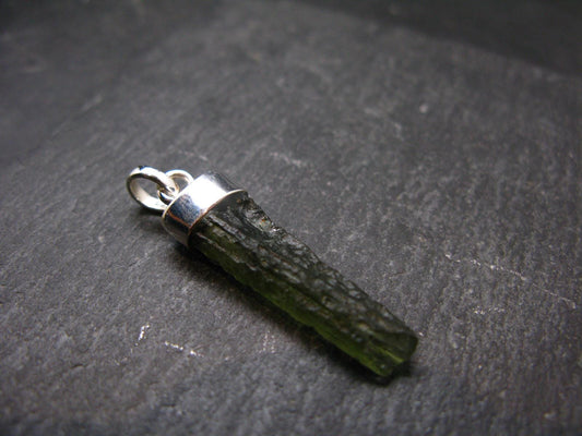 Gem Moldavite Tektite SS Pendant From Czech Republic - 1.5" - 2.5 Grams