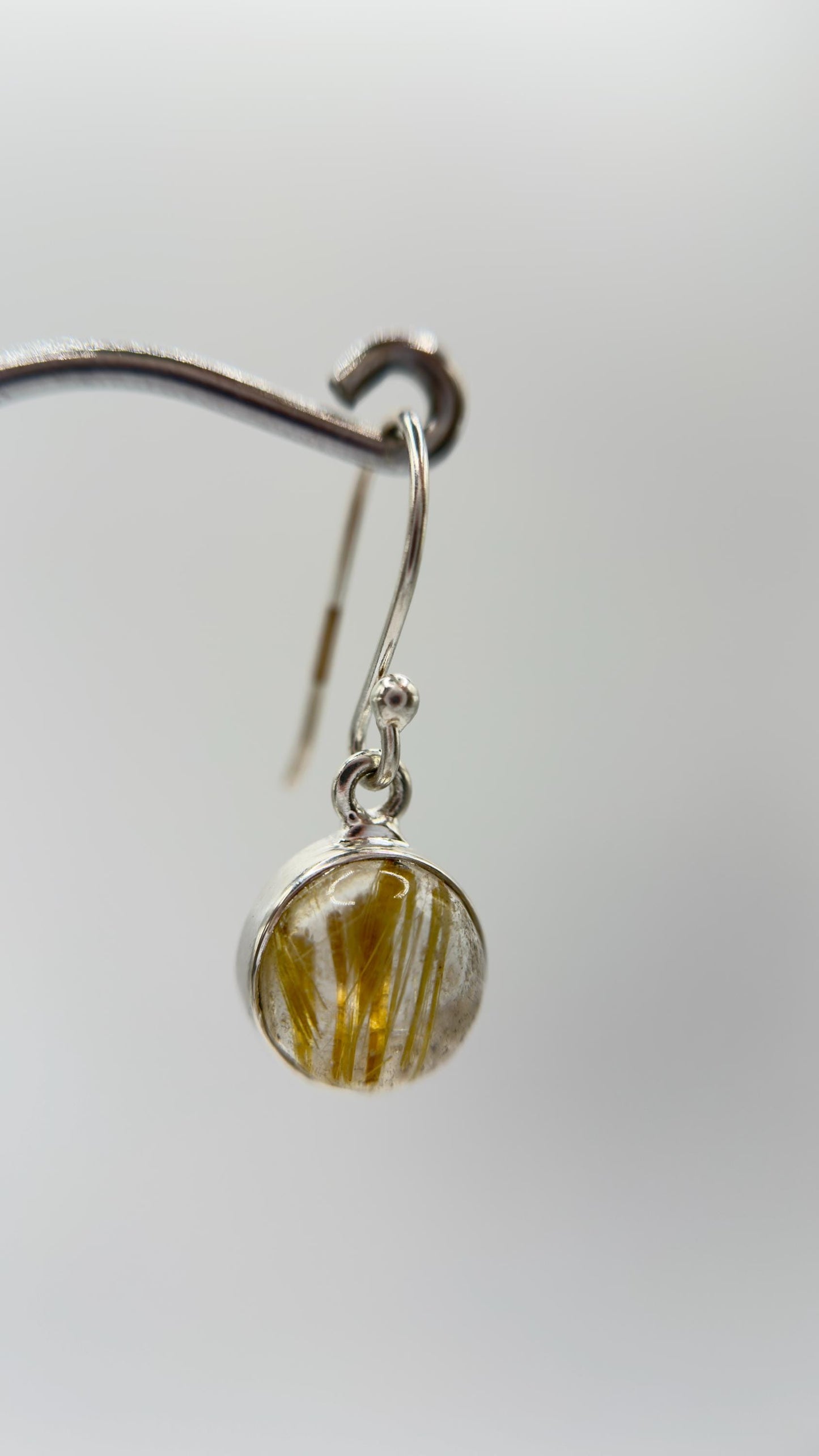Golden Rutile Quartz Earrings – Round Rutile Crystal Sterling Silver Drops