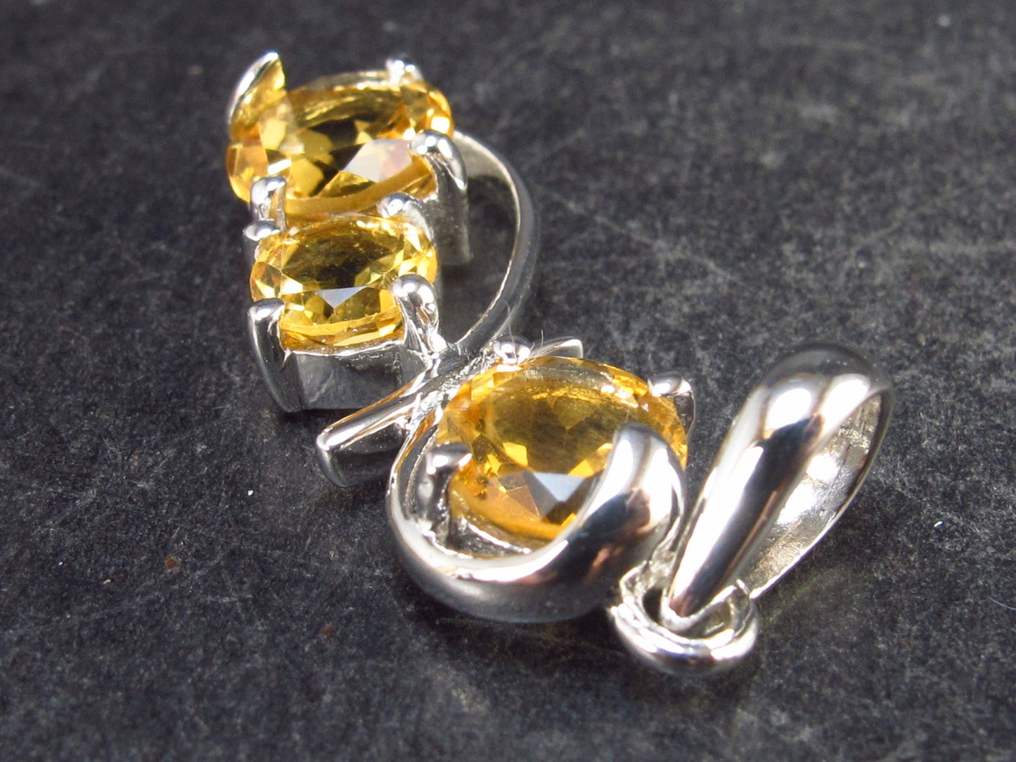 Three Genuine Faceted Golden Yellow Citrine Crystals 925 Silver Pendant From Brazil - 1.4" - 4.13 Grams