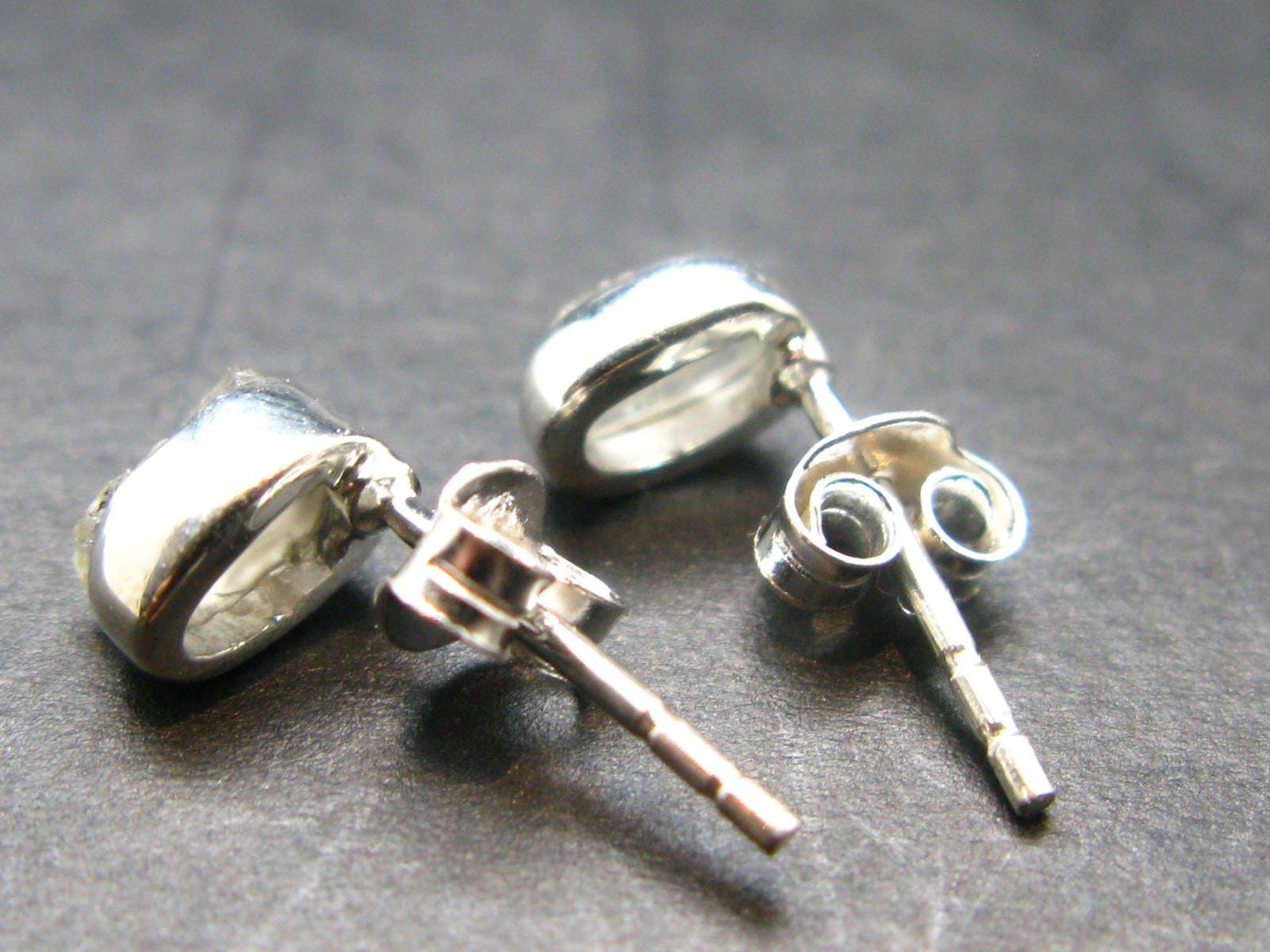 Gray Herderite Silver Stud Earrings from Africa - 0.6" - 1.0 Grams