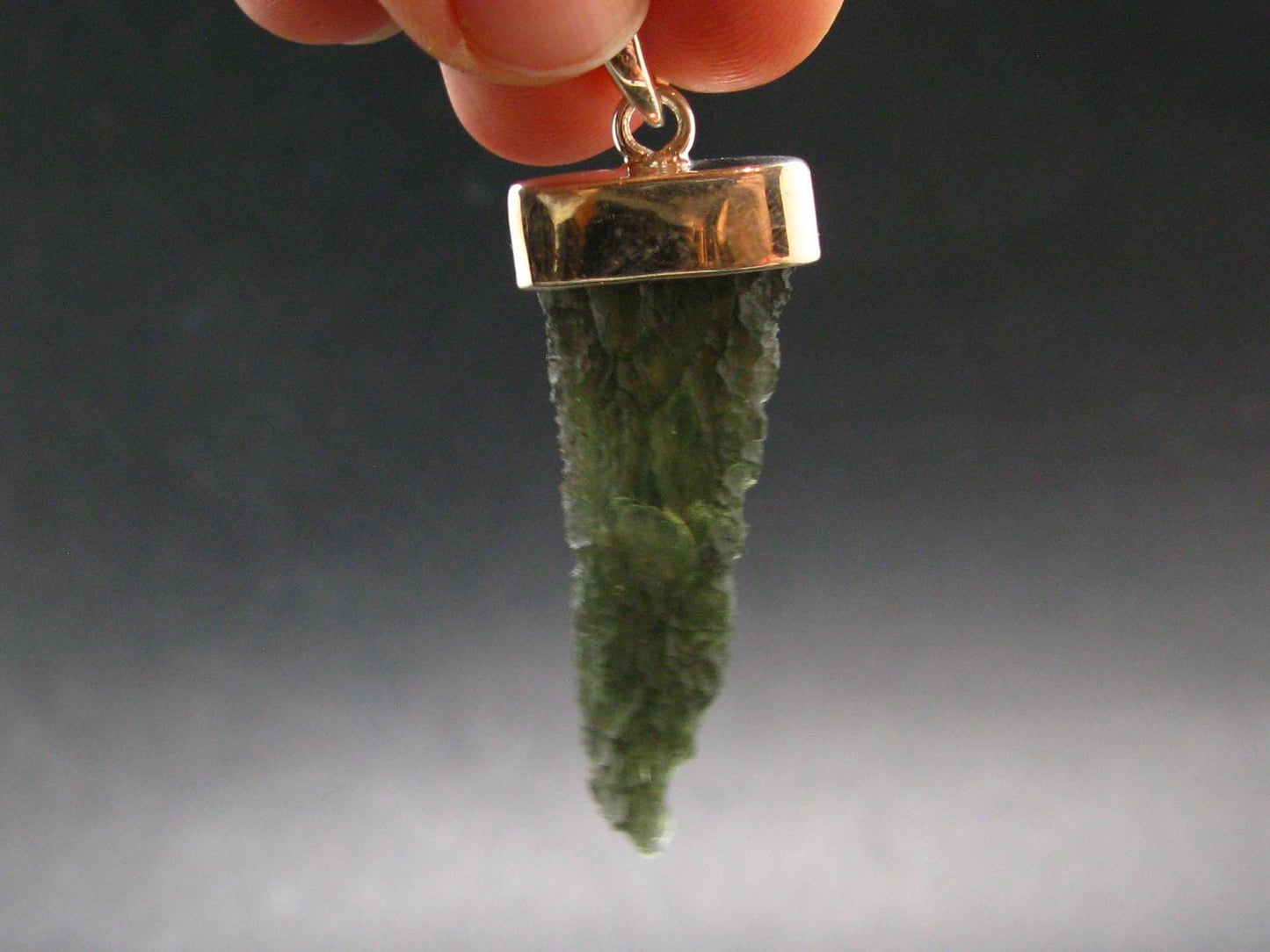 Gem Moldavite Tektite SS Pendant From Czech Republic - 2.1" - 5.8 Grams