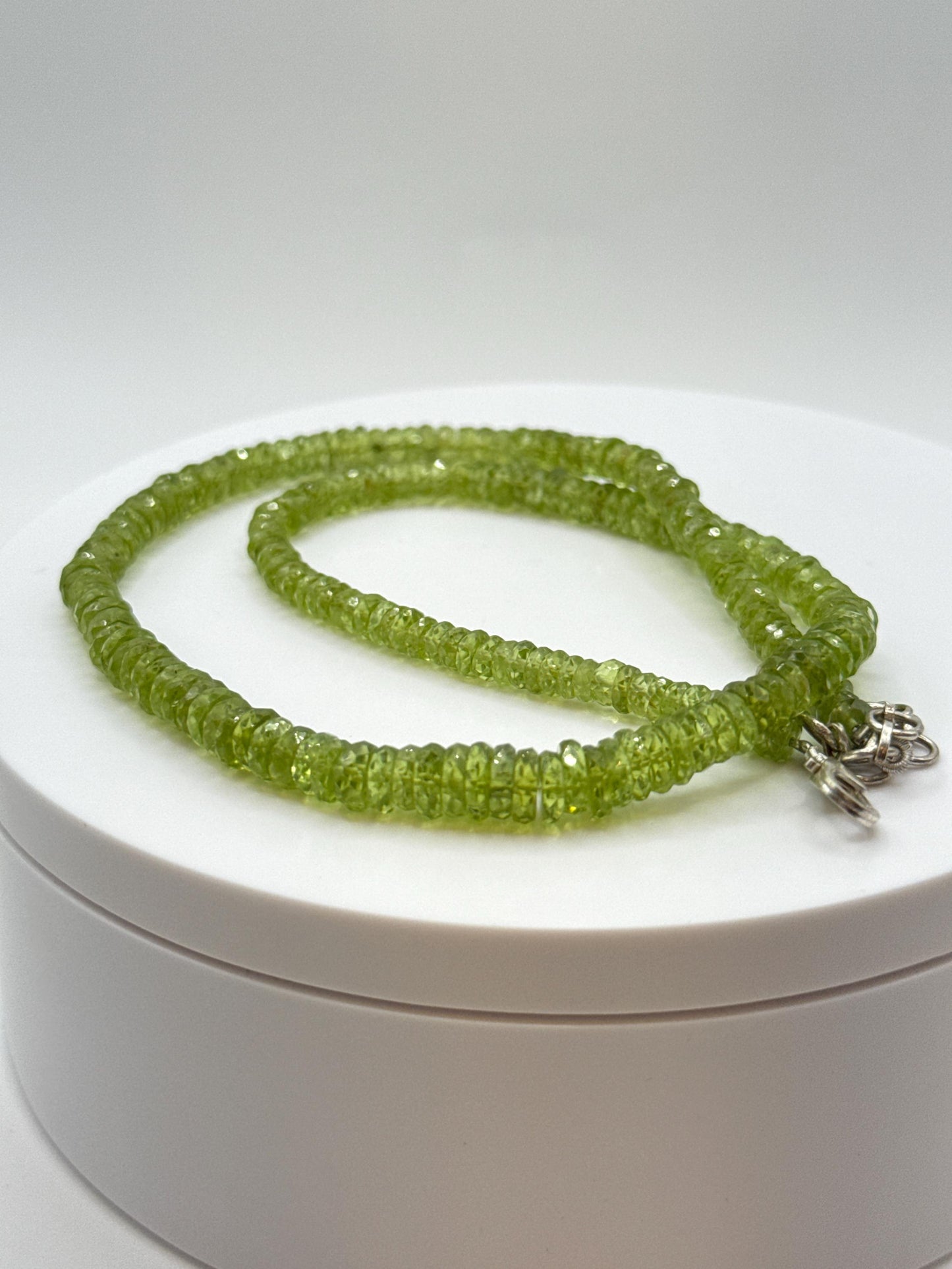 Peridot Rondelle Beaded Necklace | Sterling Silver, August Birthstone
