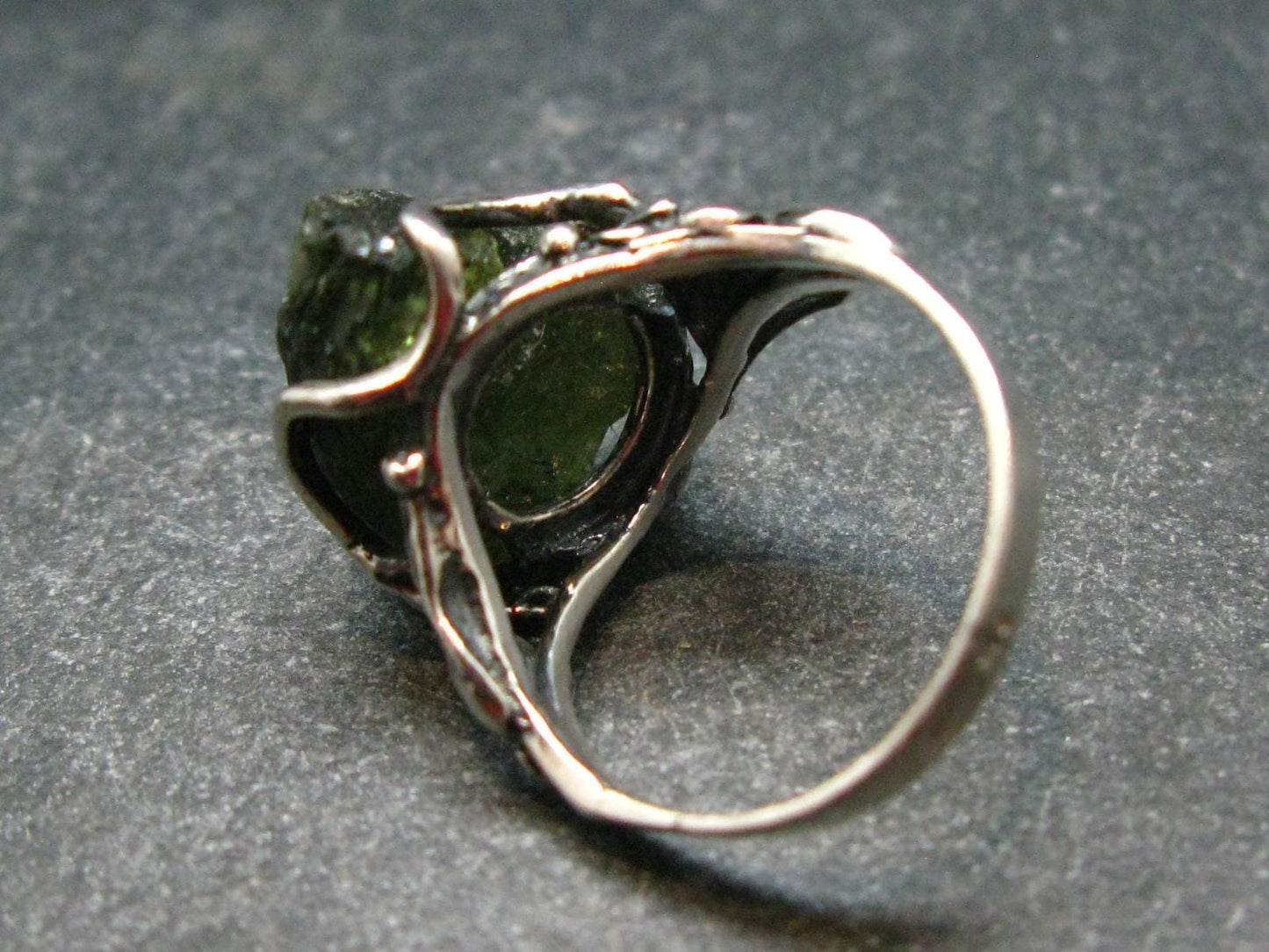 Moldavite Tektite Silver Ring from Czech Republic - 8.5 Size - 6.33 Grams