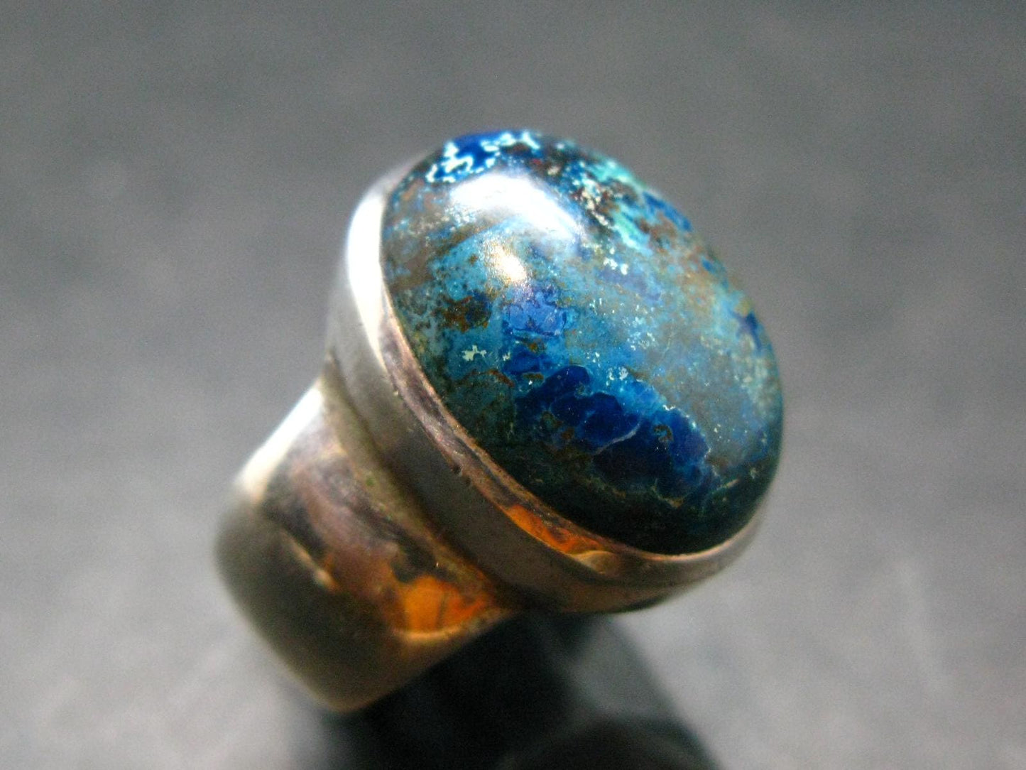 Quantum Quattro Shattuckite Malachite Dioptase Chrysocola Ring in SS From Namibia - Size 7.75 - 11.03 Grams