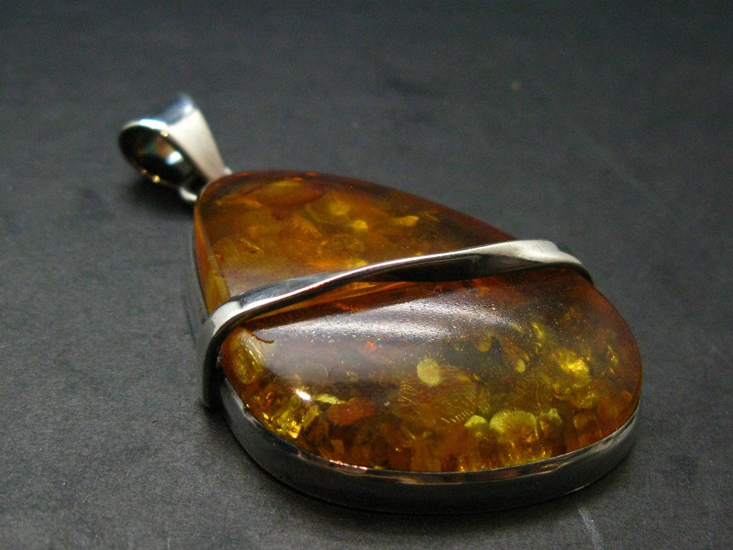 Natural Baltic Amber 925 Silver Pendant - 2.1"