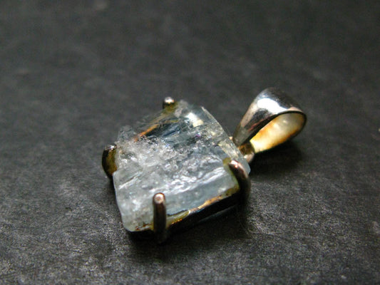 Fantastic Gemmy Aquamarine Crystal Silver Pendant From Brazil - 0.9" - 1.68 Grams
