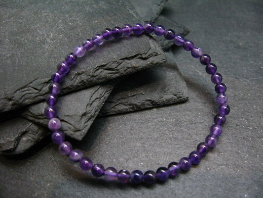 Amethyst Genuine Bracelet ~ 7 Inches ~ 4mm Round Beads