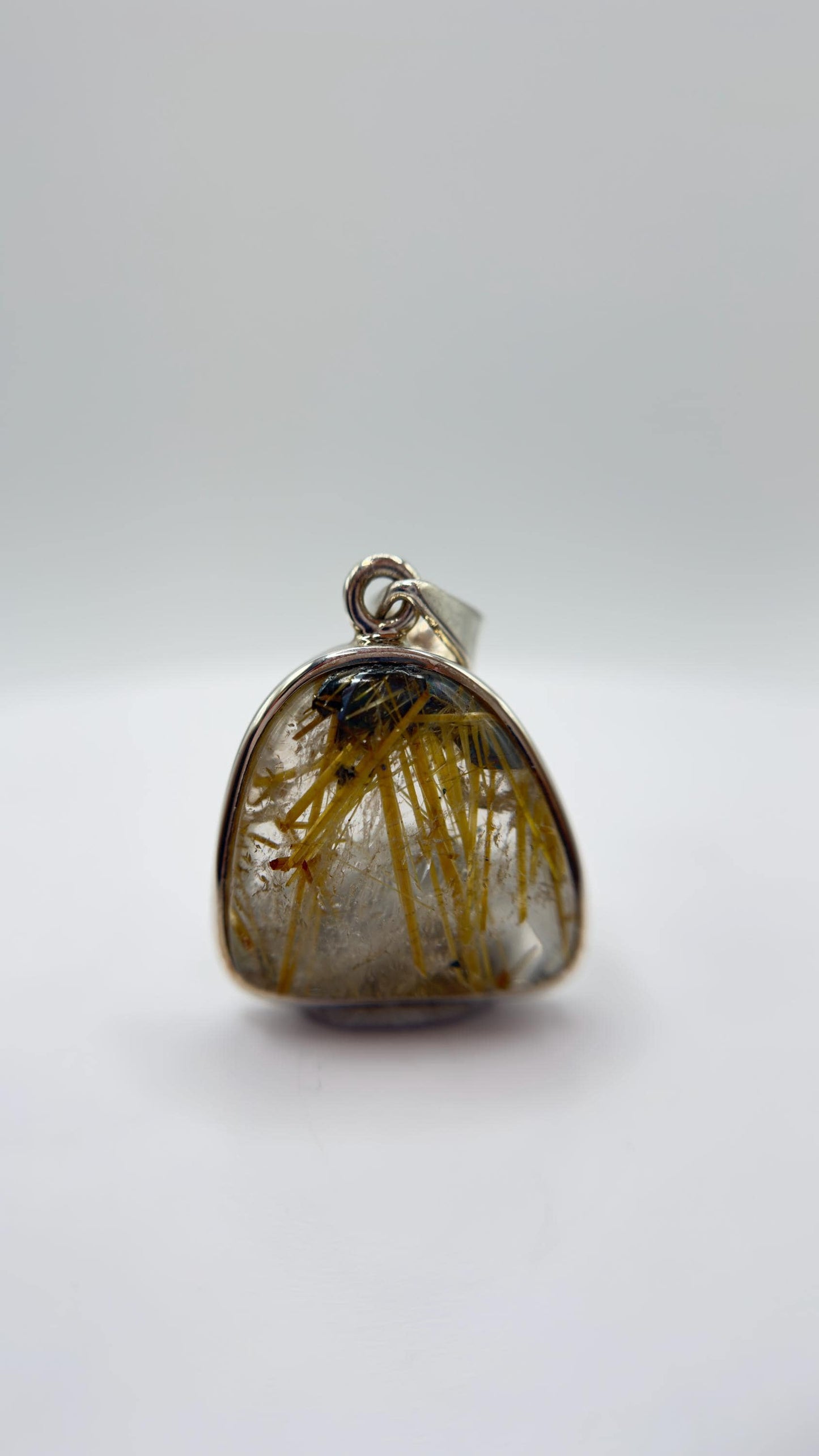 Natural Rutilated Quartz Pendant in Sterling Silver – Golden Needle Inclusion Gemstone