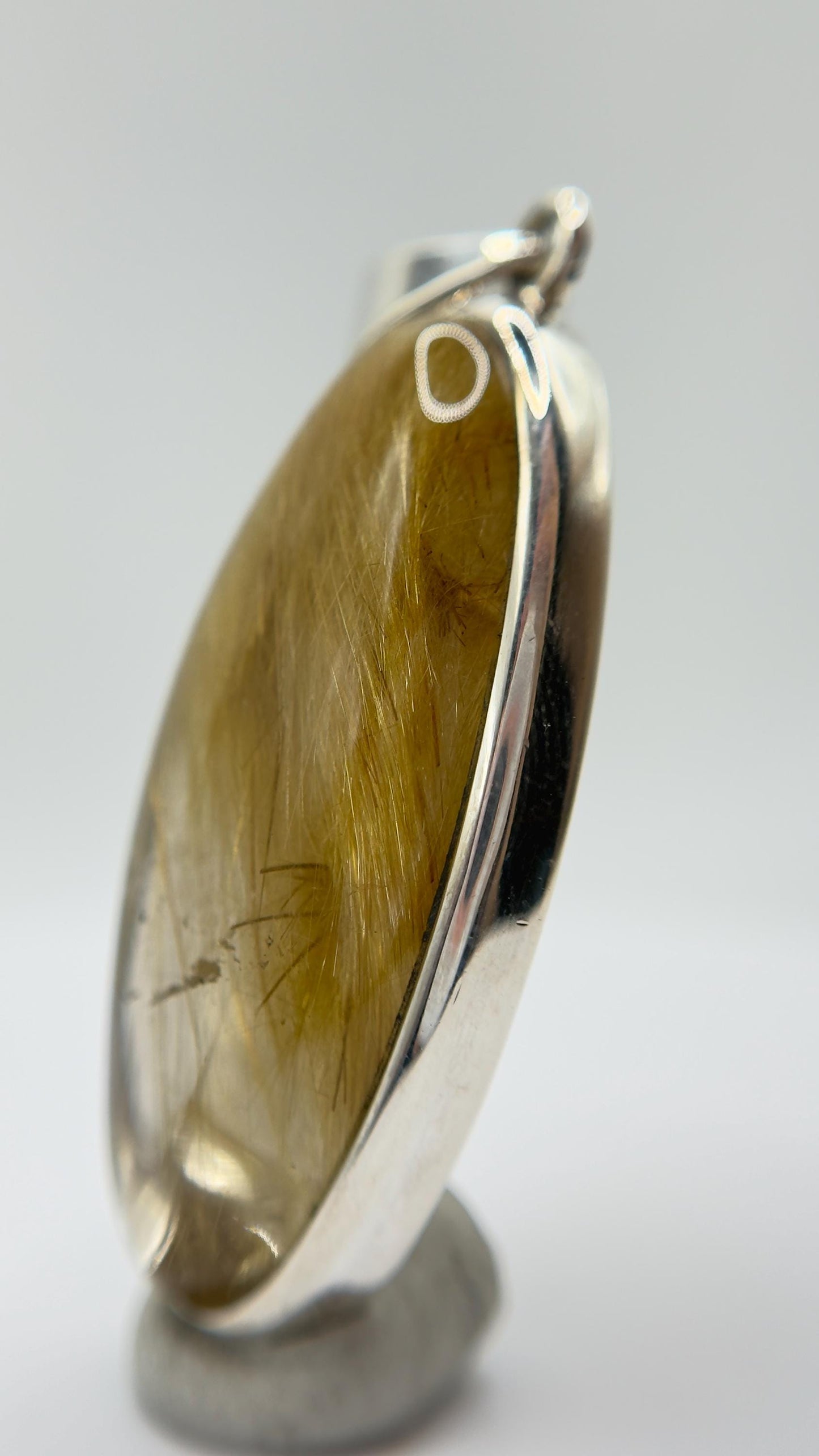 Golden Needle Inclusion Quartz Pendant – Natural Crystal Cabochon in Sterling Silver