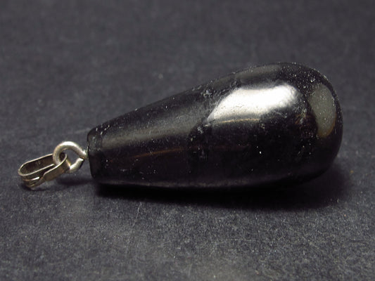 Genuine Drop Shape Black Shungite Pendant From Russia - 1.5"