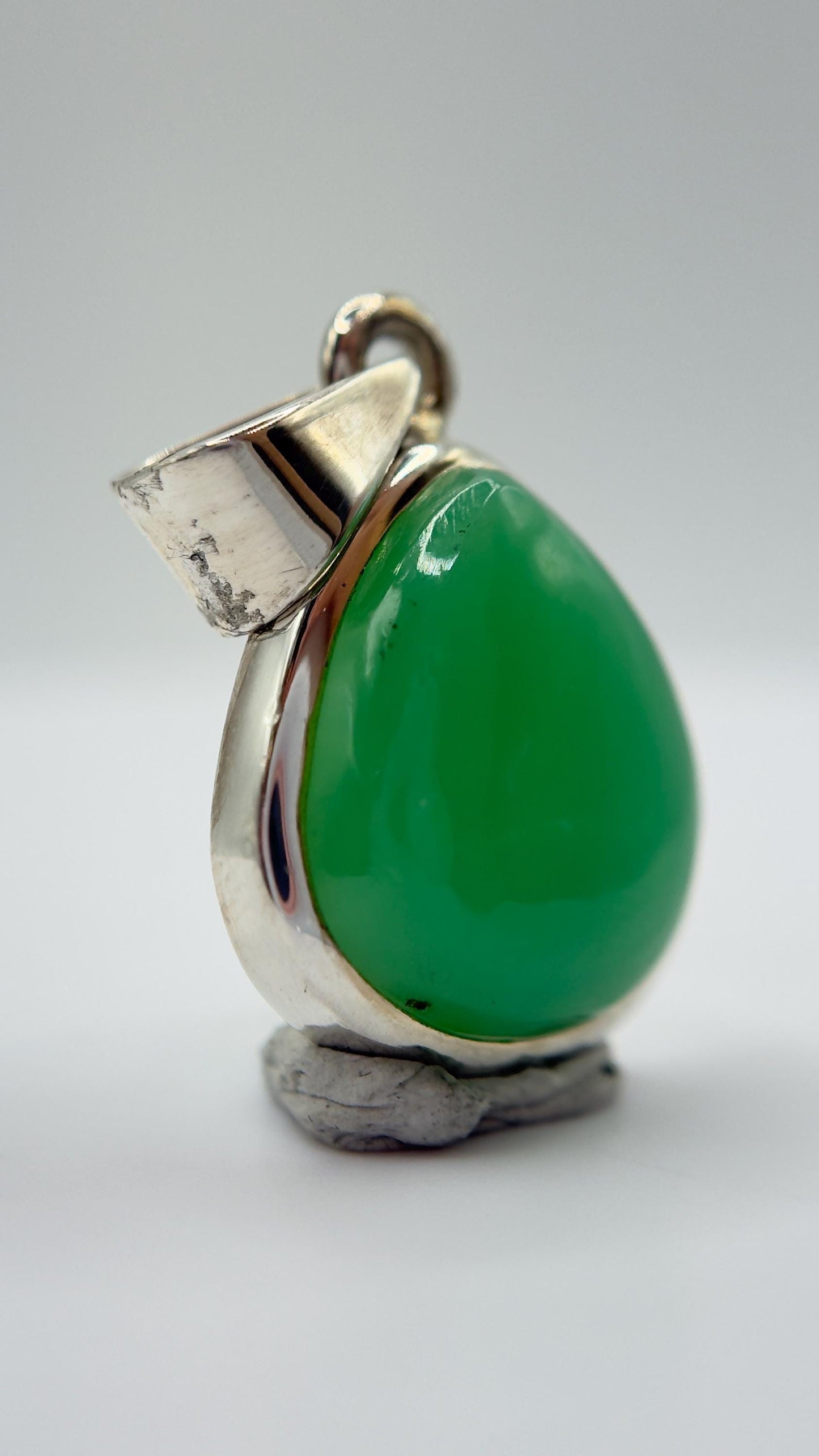 Natural Chrysoprase Drop Pendant – Green Sterling Silver Necklace Charm