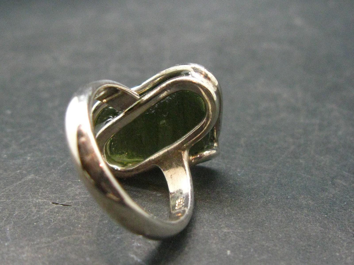 Moldavite Tektite Silver Ring from Czech Republic - Adjustable Size - 6.54 Grams