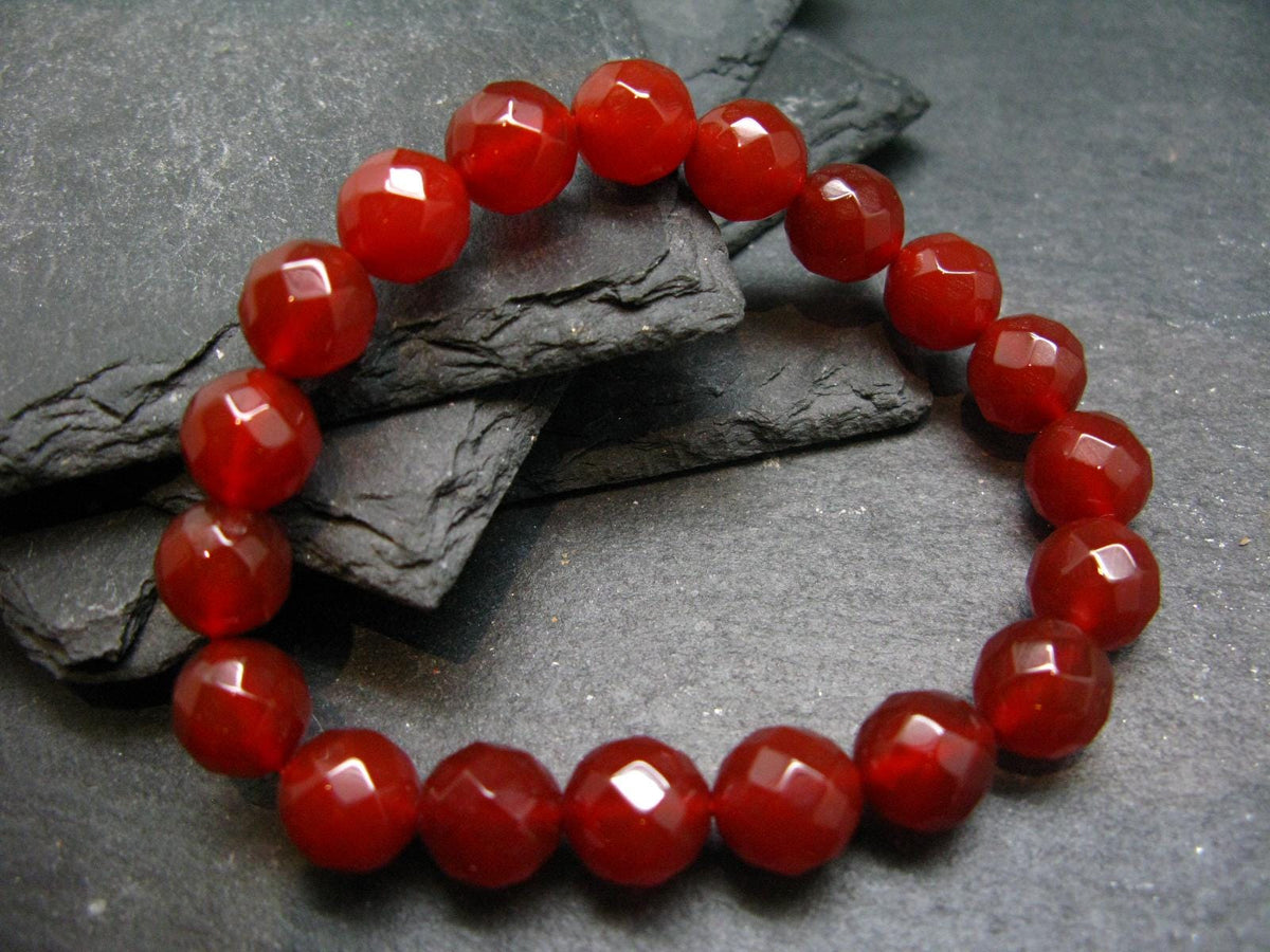 Carnelian Genuine Bracelet ~ 7 Inches ~ 10mm Facetted Beads