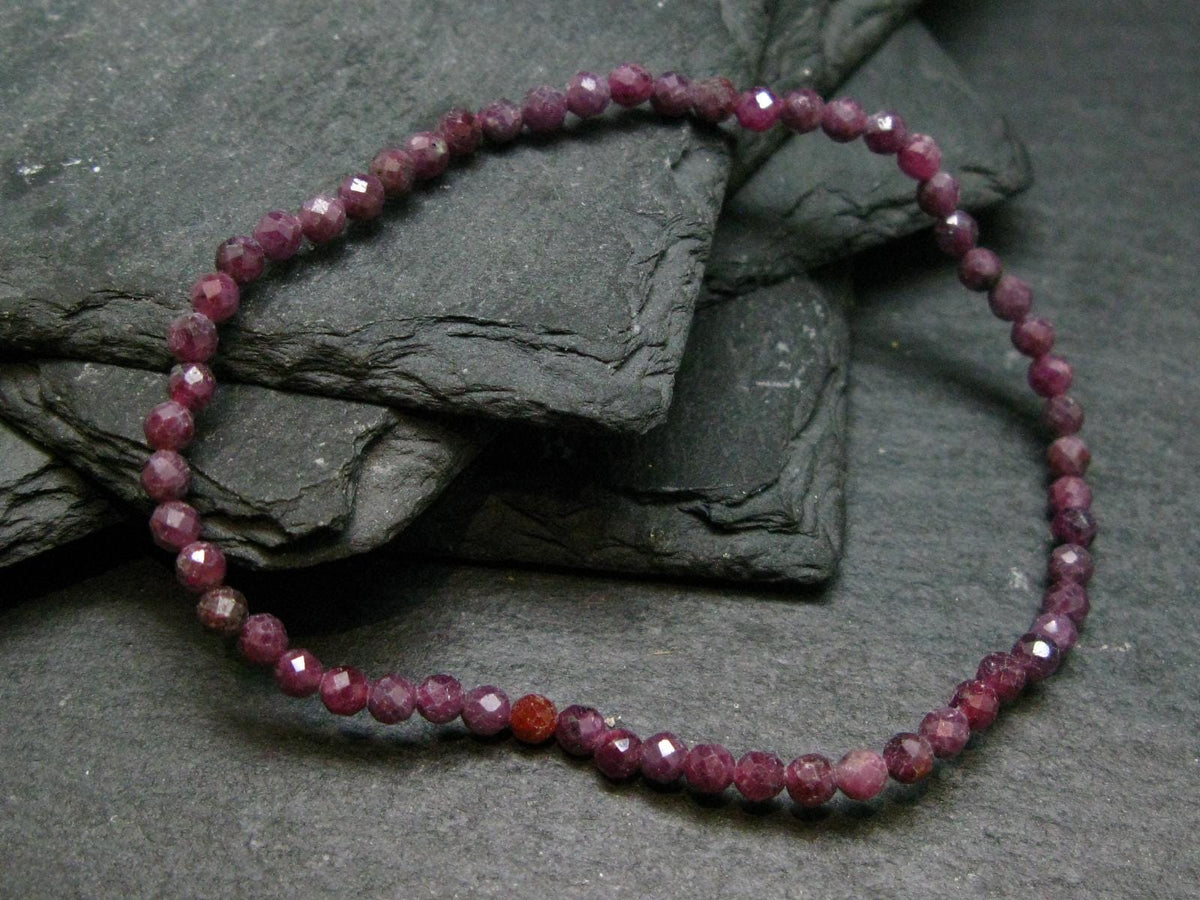 Ruby Genuine Bracelet ~ 7 Inches ~ 3mm Facetted Beads