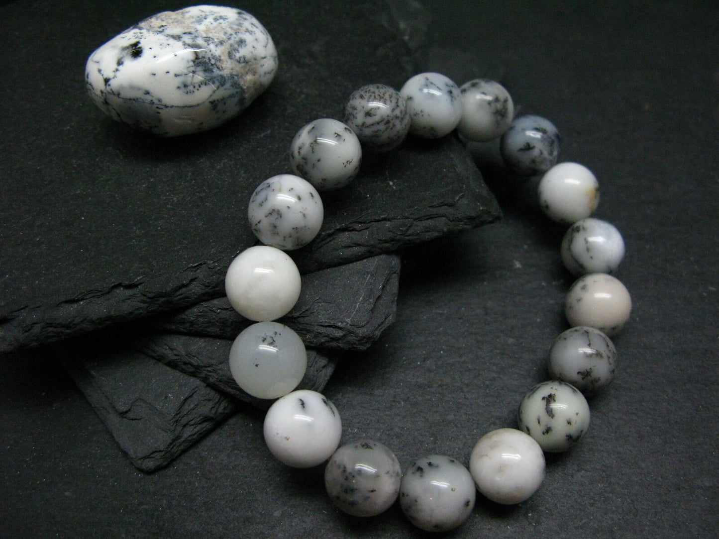 Merlinite Moss Agate Genuine Bracelet ~ 7 Inches ~ 12mm Round Beads