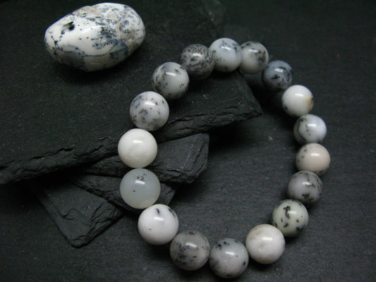 Merlinite Moss Agate Genuine Bracelet ~ 7 Inches ~ 12mm Round Beads