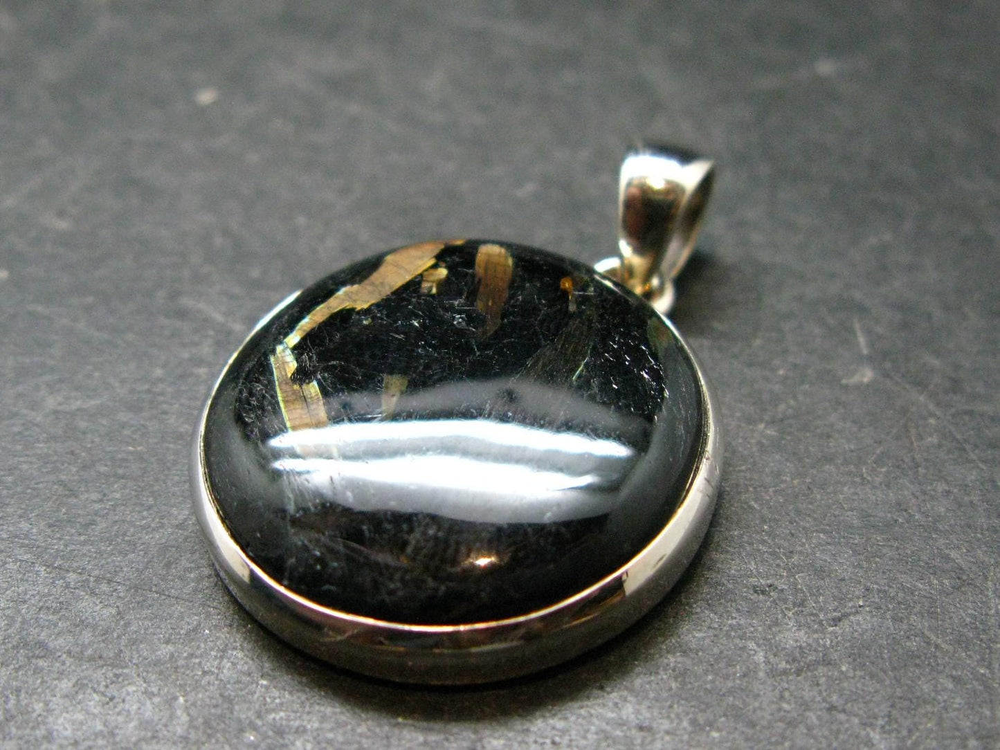 Very Rare Sterling Silver Nuumite Nuummite Pendant From Greenland - 1.5" - 9.67 Grams